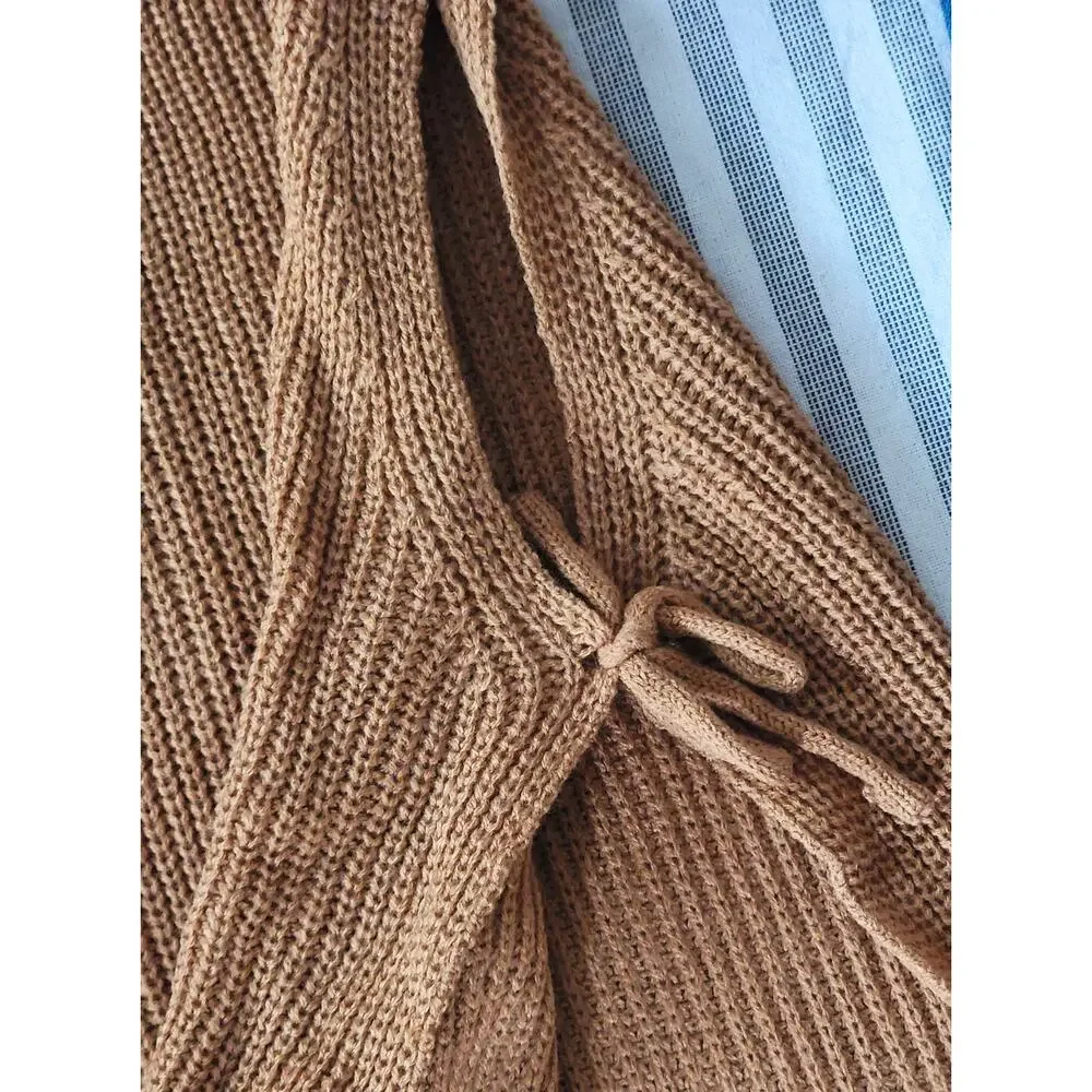 Y2K Camel Brown Mock Neck Knit Sweater Vest Tank Top - Picture 6 of 8